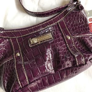 🆕 VEGAN FAUX CROCODILE LEATHER grape pub to club mini handbag Rosetti